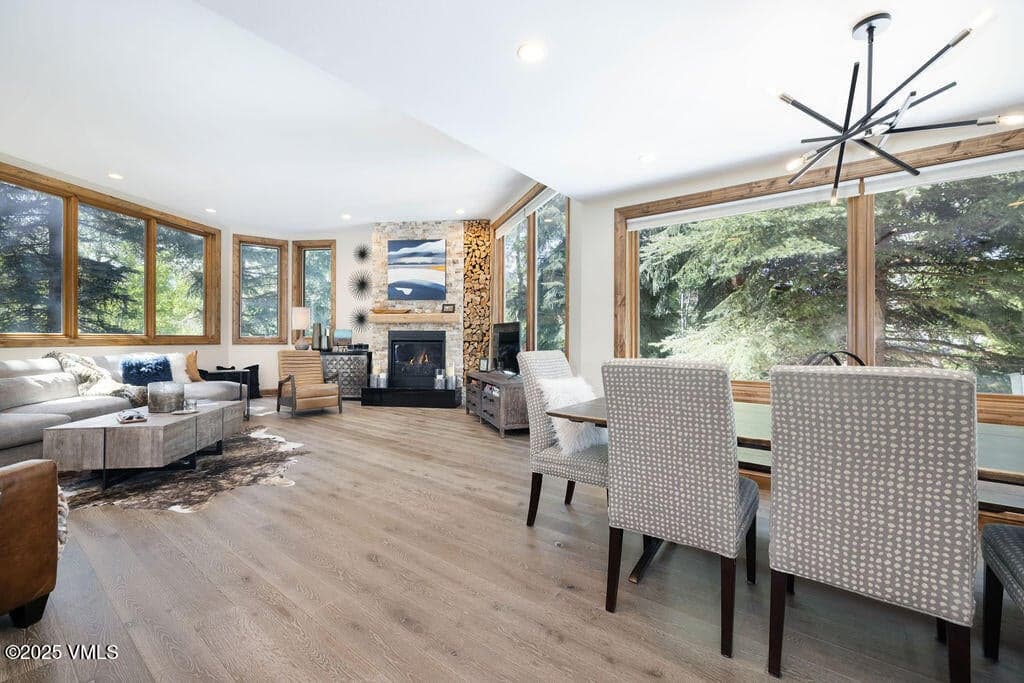 Open floor plan with living room flowing to dining area and kitchen