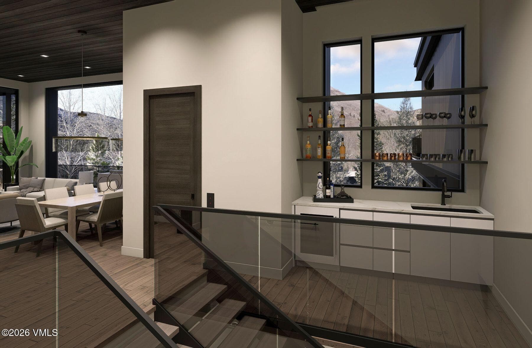 rendering great room bar and staircase