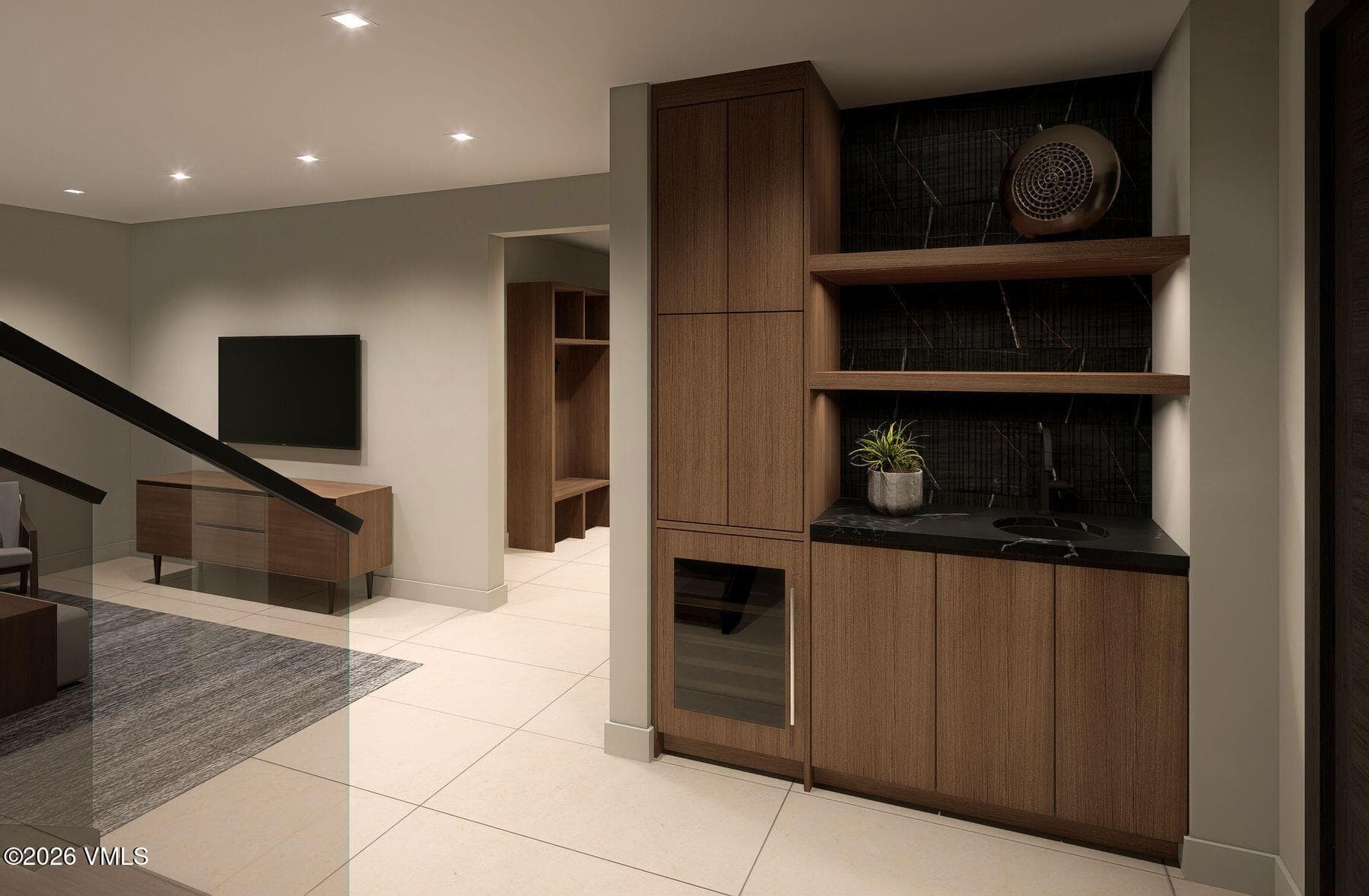rendering family room bar area