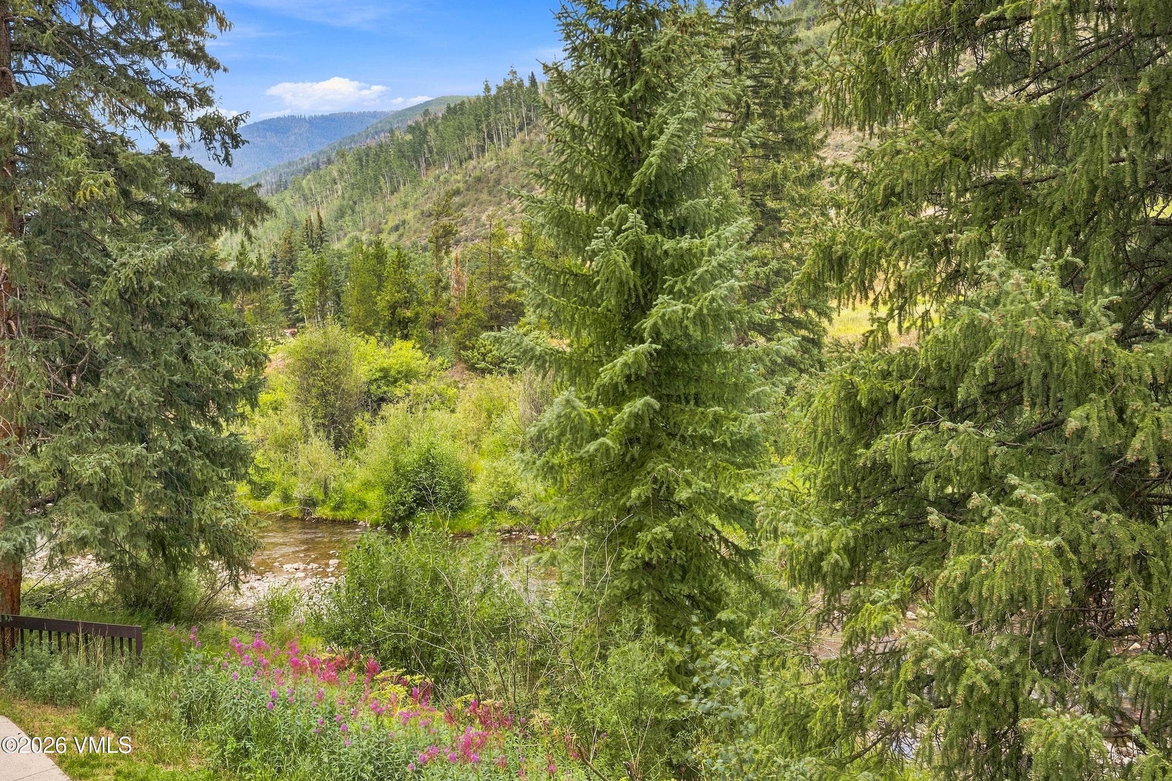 Creek and mountain view from the private balcony.